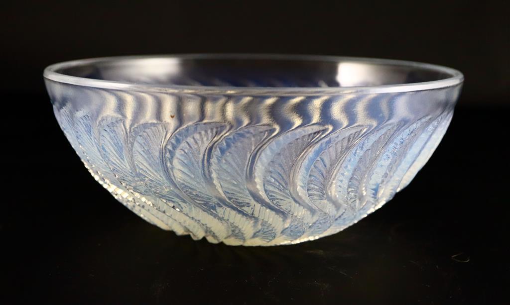René Lalique. A pre-war Actinia pattern opalescent glass bowl, no.10-392, designed in 1933, 21cm diameter